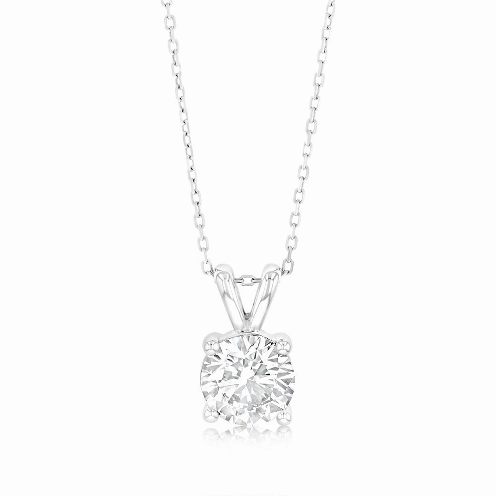 Luminesce Lab Grown Solitaire 2Ct Diamond Pendant in 9ct White Gold with Adjustable Chain