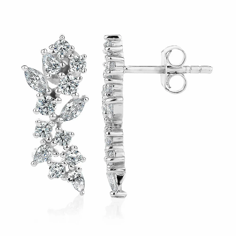 Marquise and Round Brilliant fancy earrings in sterling silver