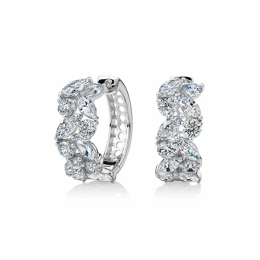 Marquise and Round Brilliant hoop earrings with 2.88 carats* of diamond simulants in 10 carat white gold
