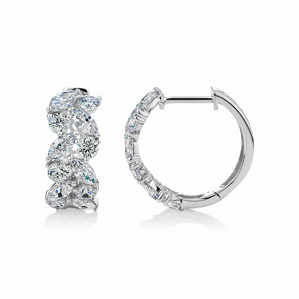 Marquise and Round Brilliant hoop earrings with 2.88 carats* of diamond simulants in 10 carat white gold