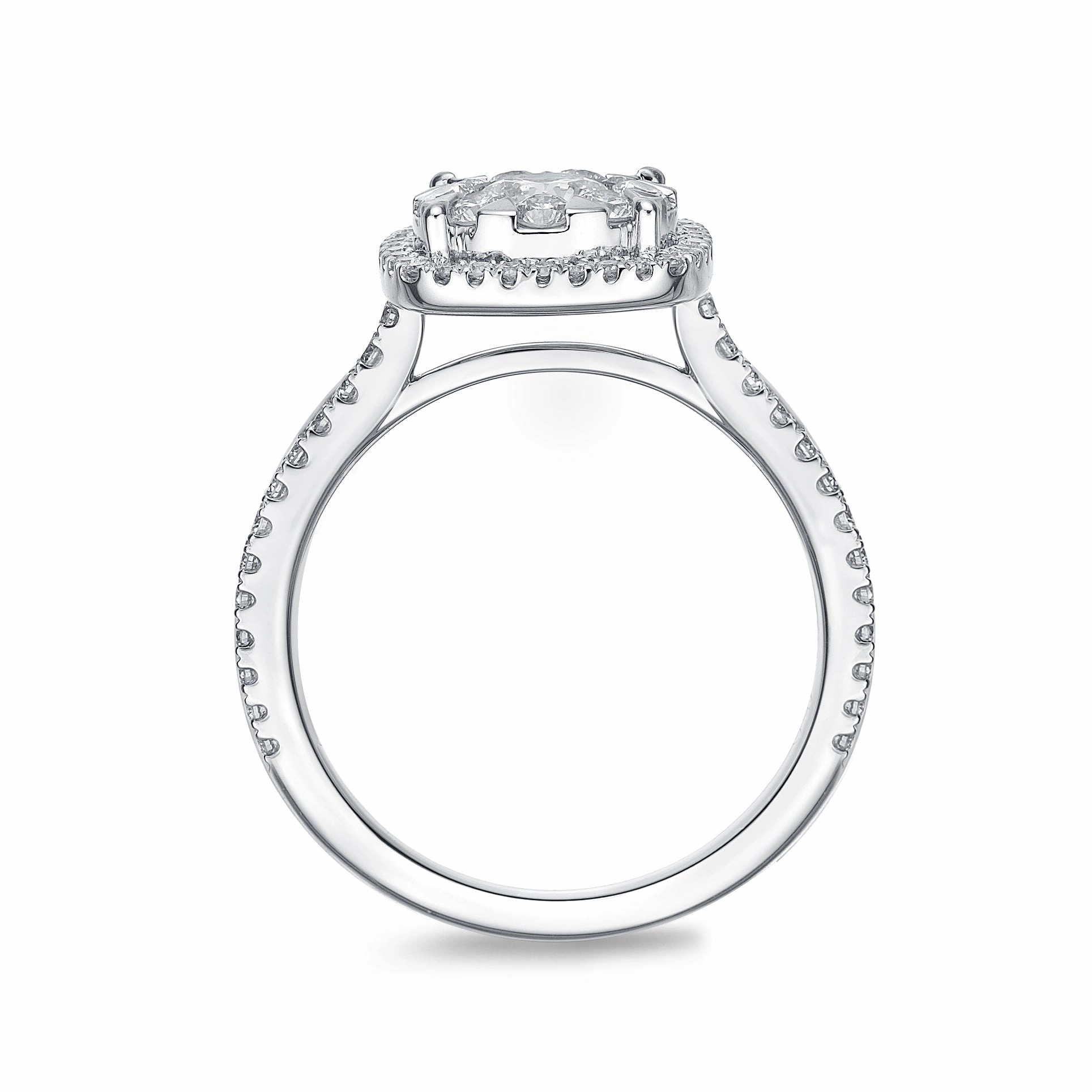 Memoire 18ct White Gold 0.60 Carat Diamond Bouquet Cushion Halo Solitaire Ring