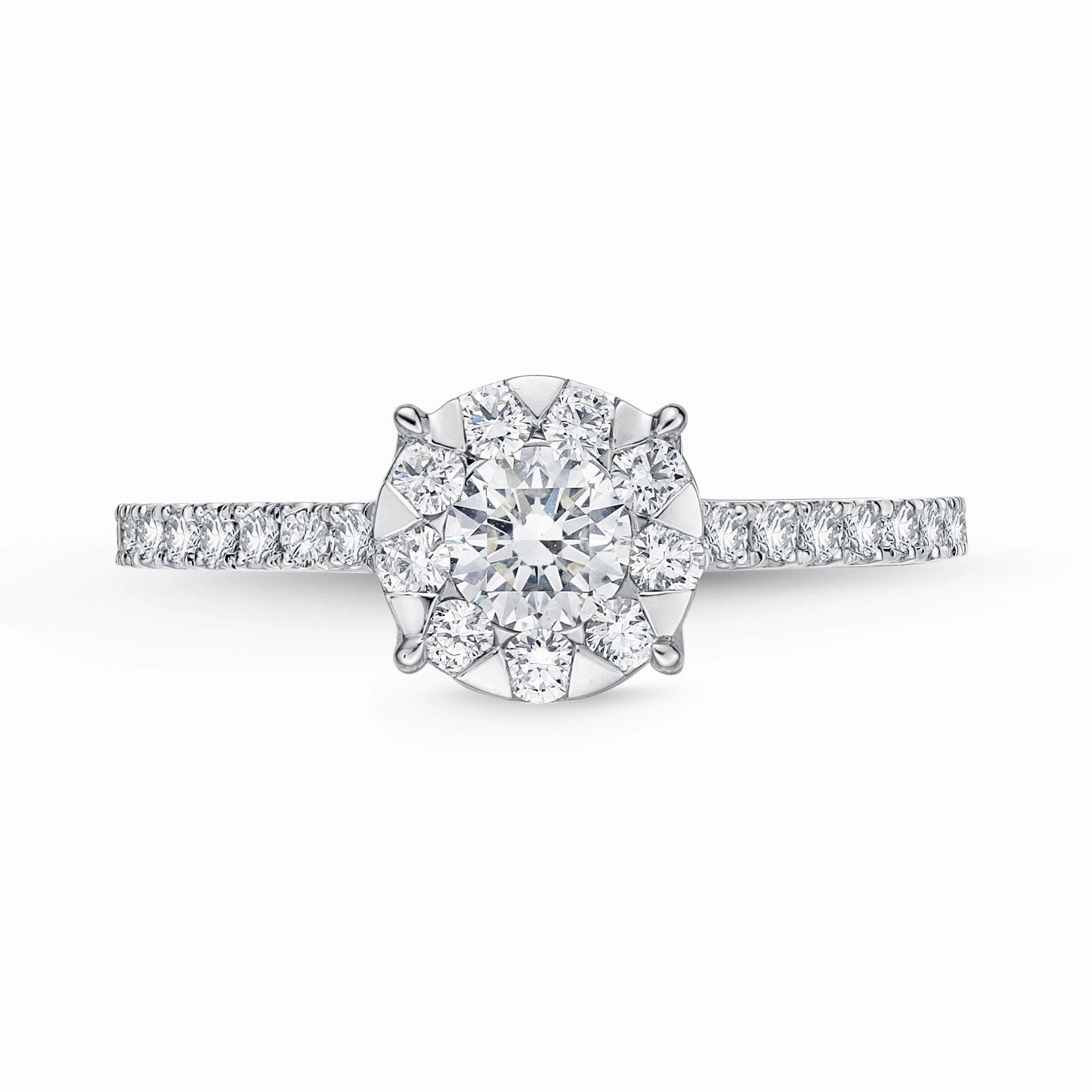 Memoire 18ct White Gold 0.70 Carat Diamond Bouquet Halo Solitaire Ring