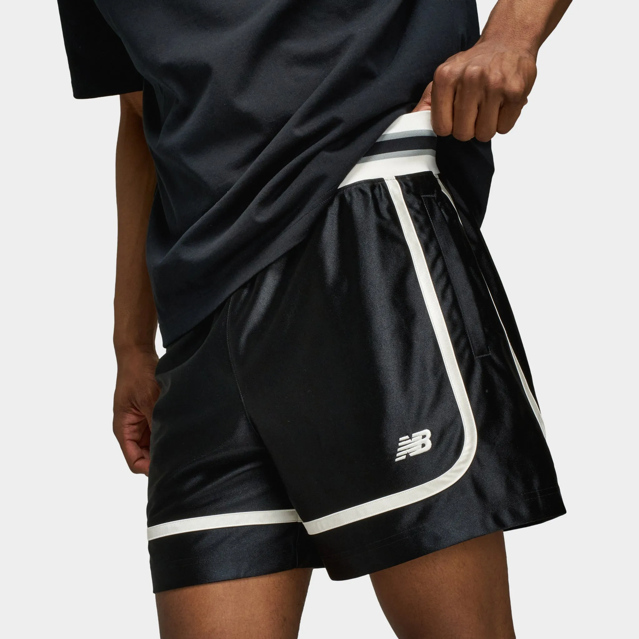 Mens New Balance New Balance Hoops 5 Inch Knit Short / Black