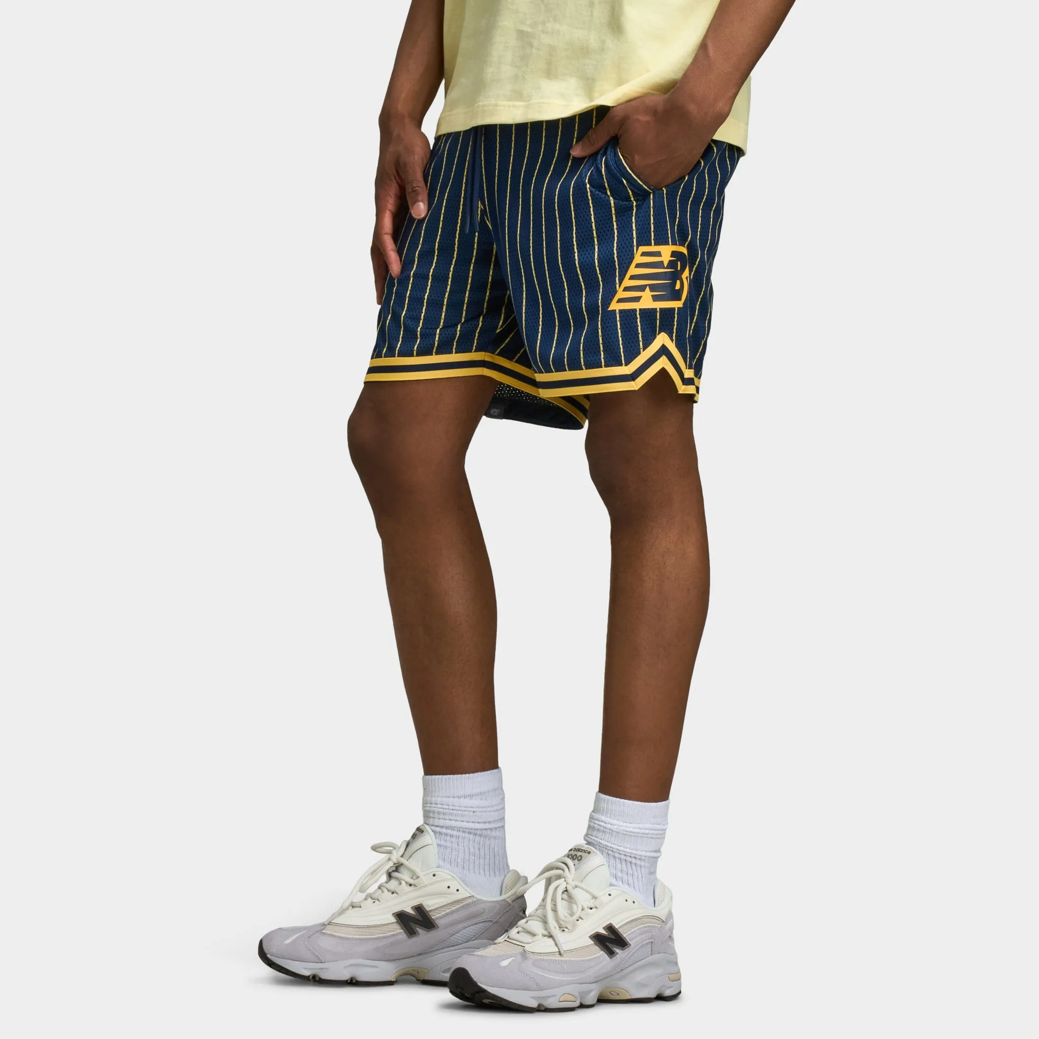 Mens New Balance New Balance Hoops Printed Mesh Shorts / NB Navy
