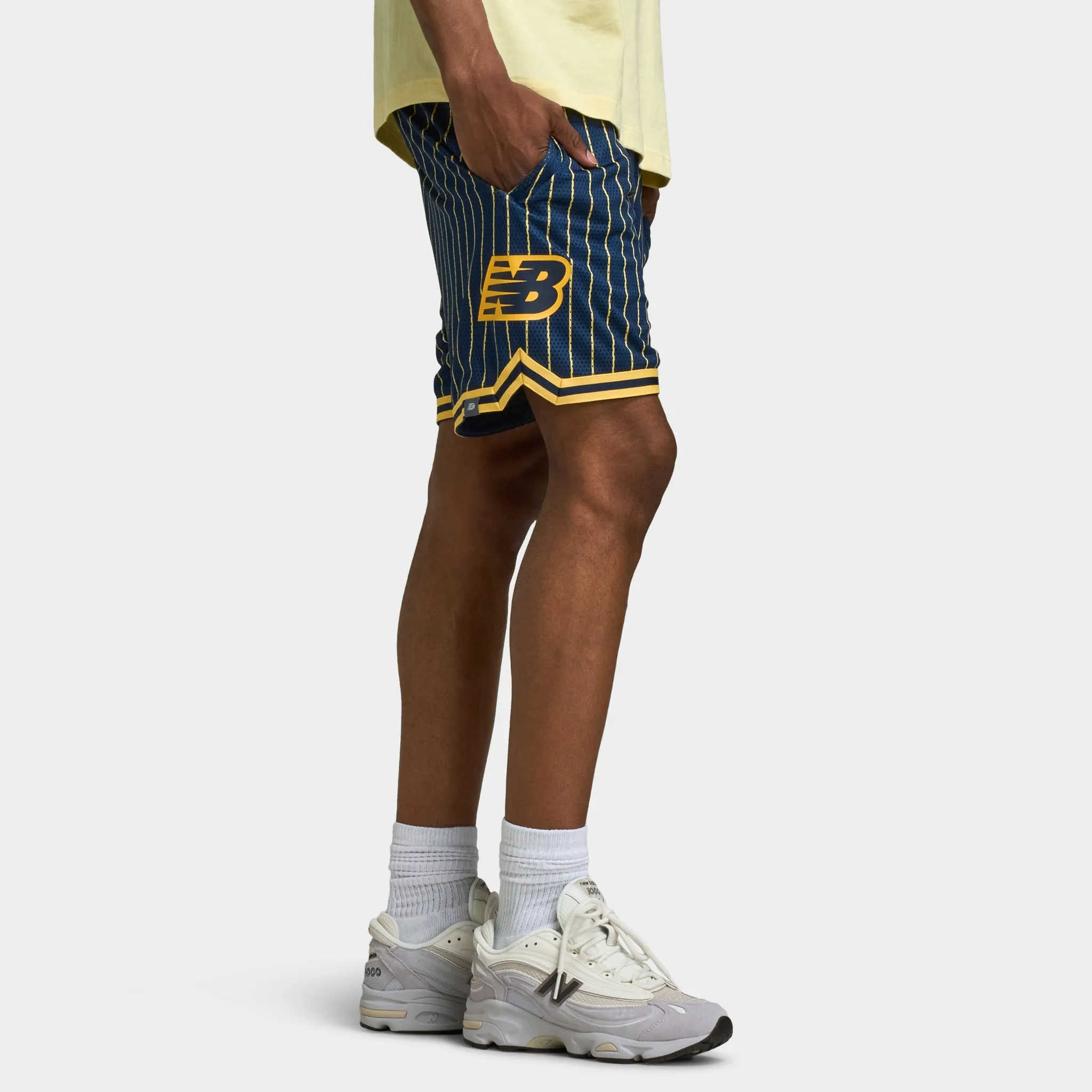Mens New Balance New Balance Hoops Printed Mesh Shorts / NB Navy