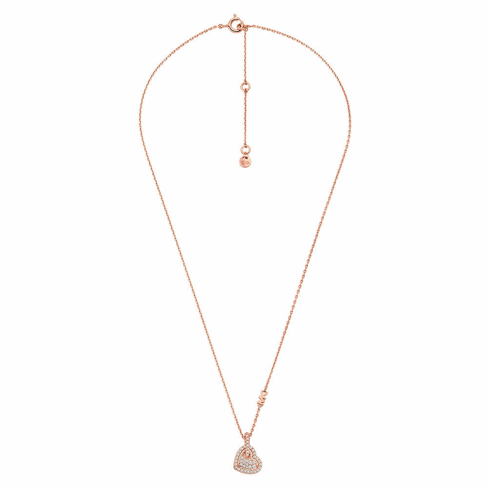 Michael Kors Rose Gold Plated Sterling Silver Pave Heart Pendant On Chain