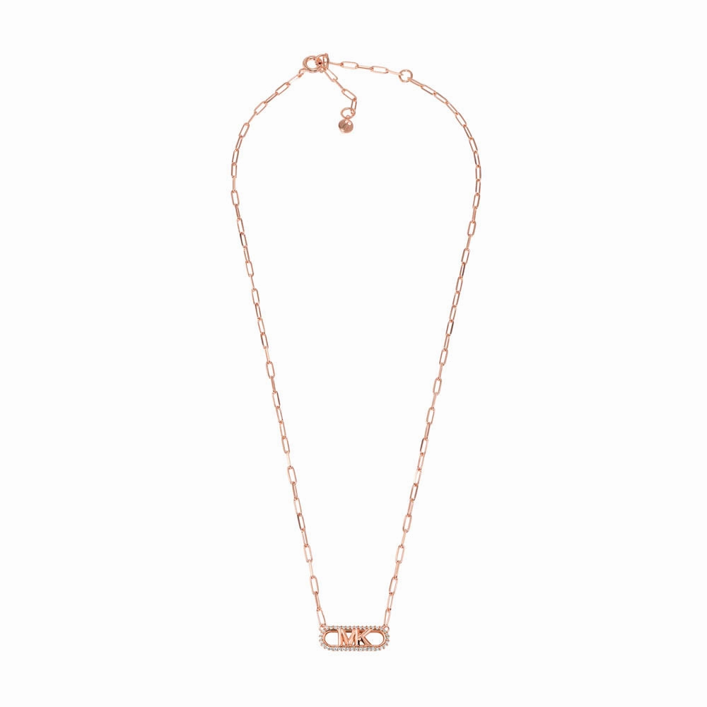Michael Kors Rose Gold Plated Sterling Silver Premium Pave Empire Link Pendant with Chain
