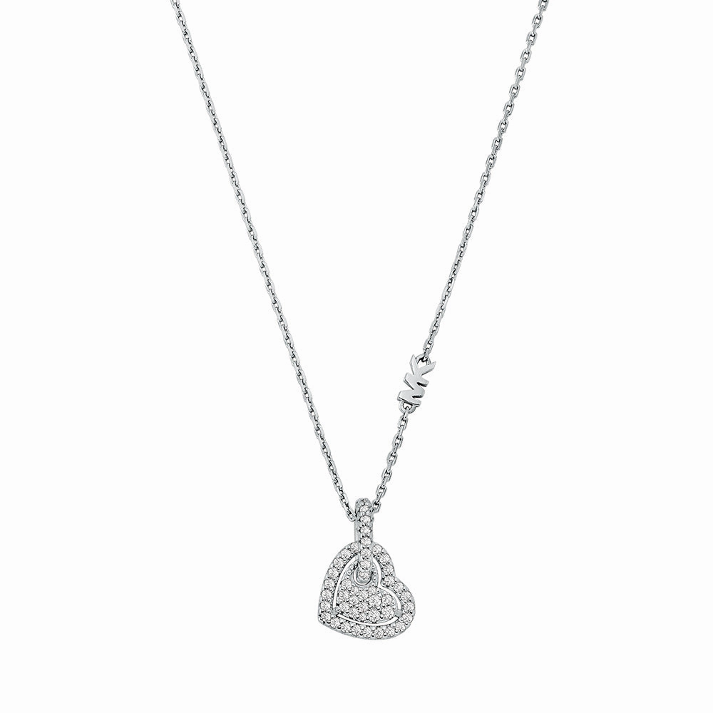 Michael Kors Sterling Silver Pave Heart Pendant On Chain