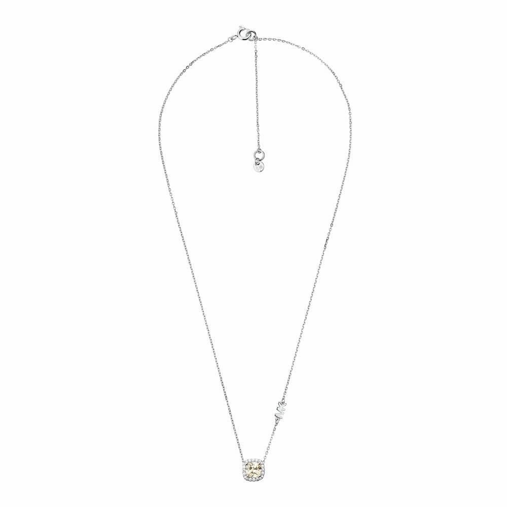 Michael Kors Sterling Silver Premium Pave Cushion Cut Pendant with Chain