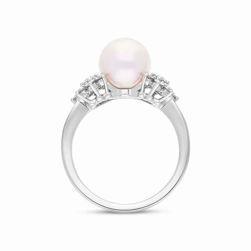 Mikimoto 18ct White Gold Diamond 8.5mm White Akoya Pearl Ring