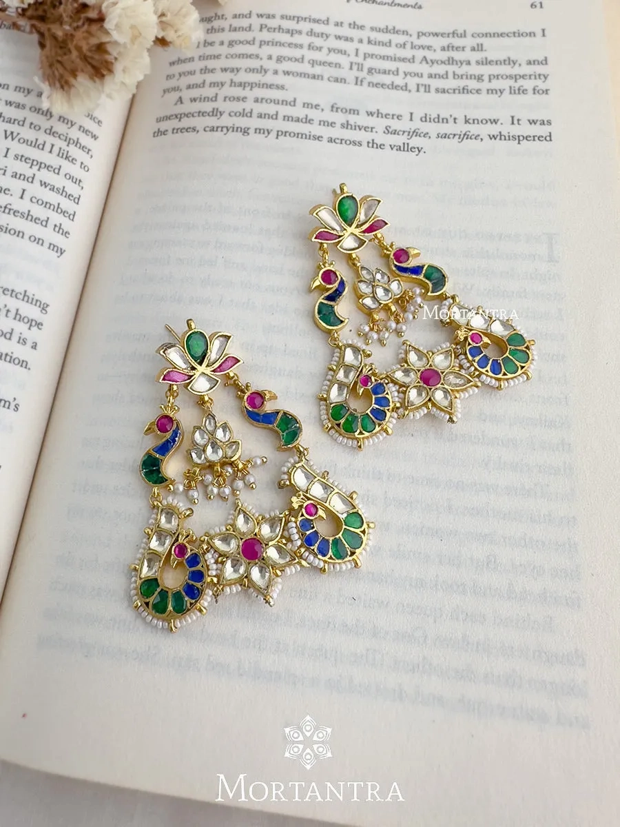 Multicolor Gold Plated Jadau Kundan Earrings - ME1106M