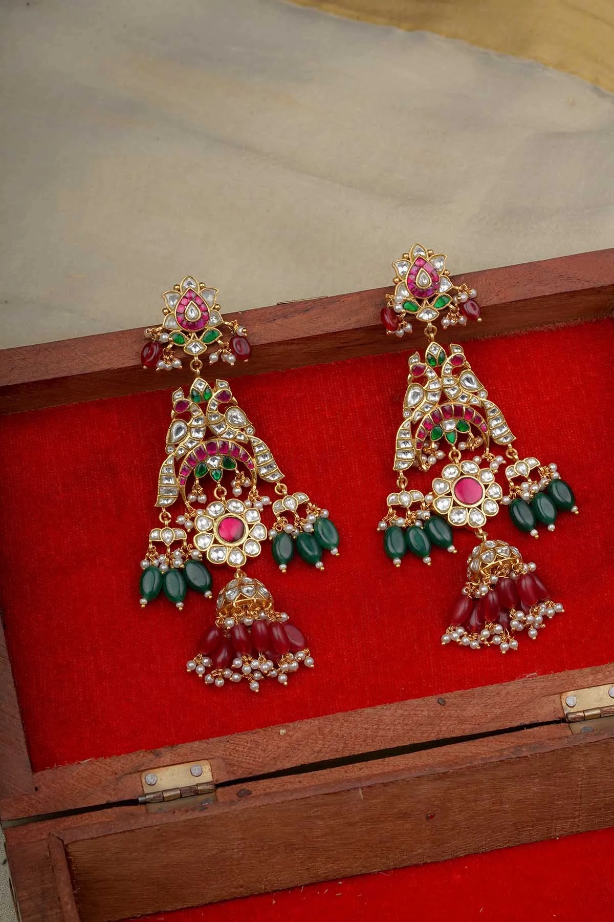 Multicolor Gold Plated Jadau Kundan Earrings - ME1146M