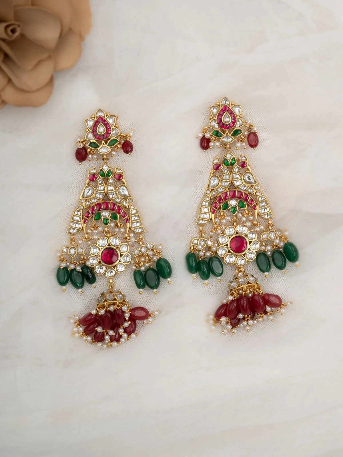 Multicolor Gold Plated Jadau Kundan Earrings - ME1146M