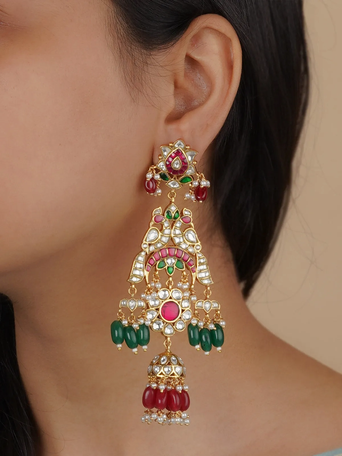Multicolor Gold Plated Jadau Kundan Earrings - ME1146M