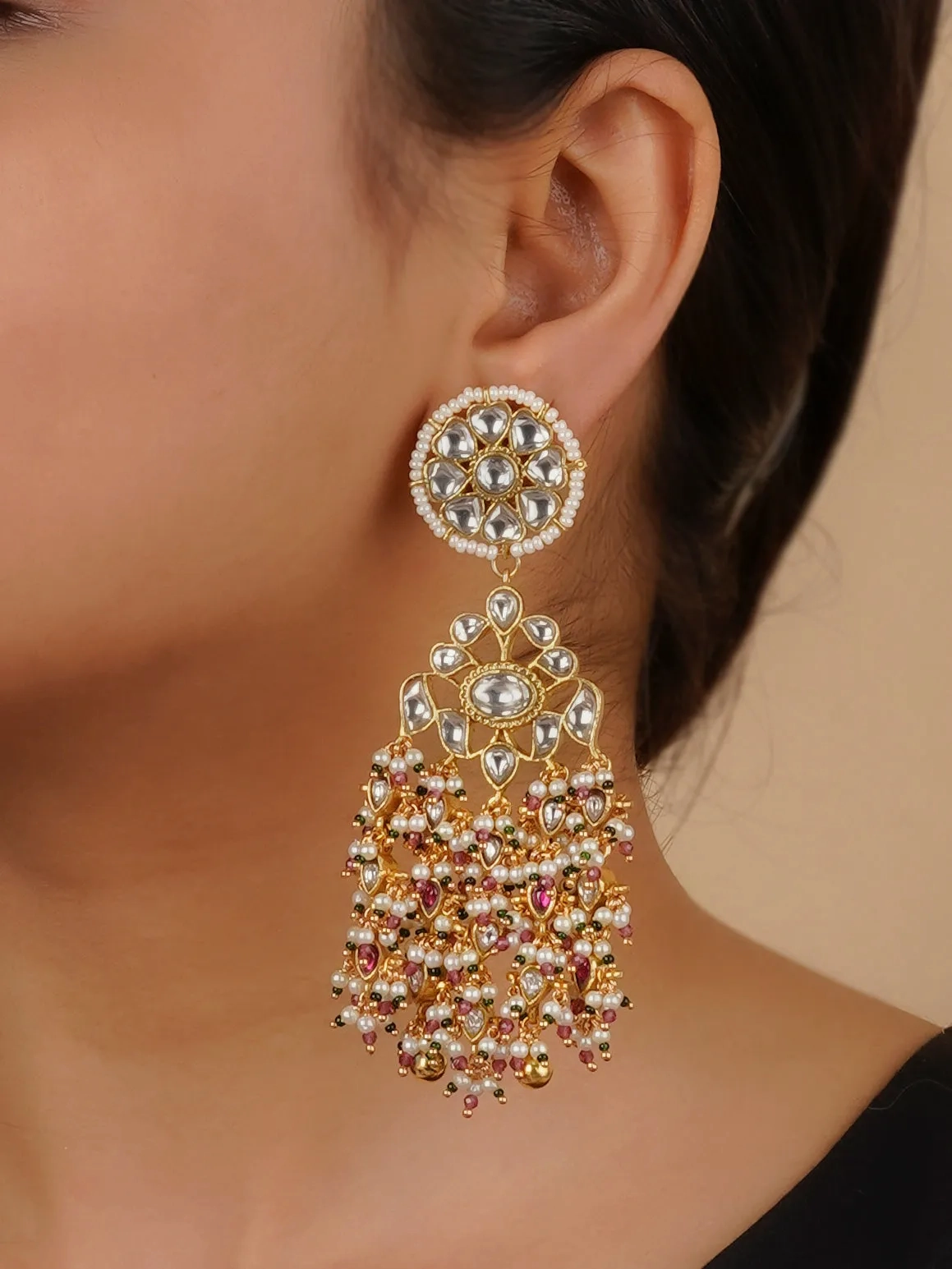 Multicolor Gold Plated Jadau Kundan Earrings - ME1188