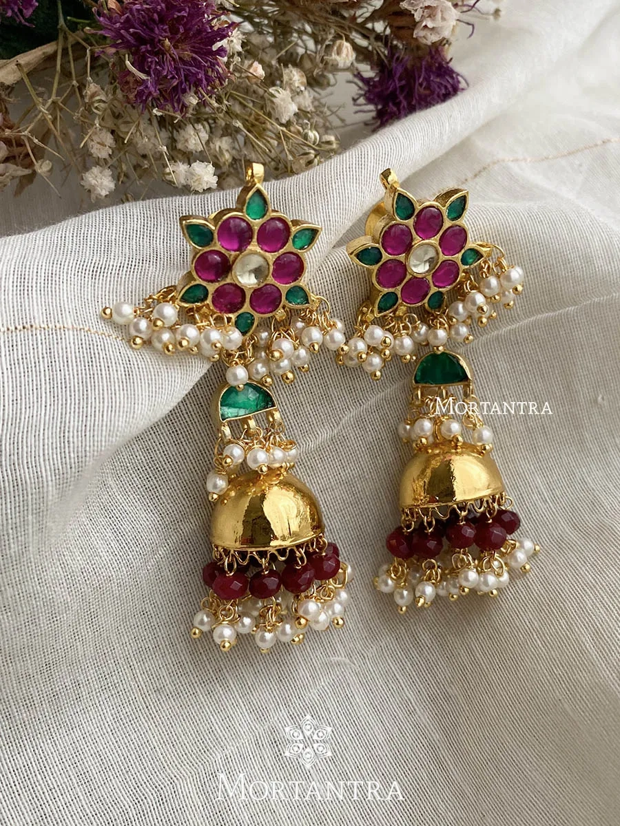 Multicolor Gold Plated Jadau Kundan Earrings - ME989MB