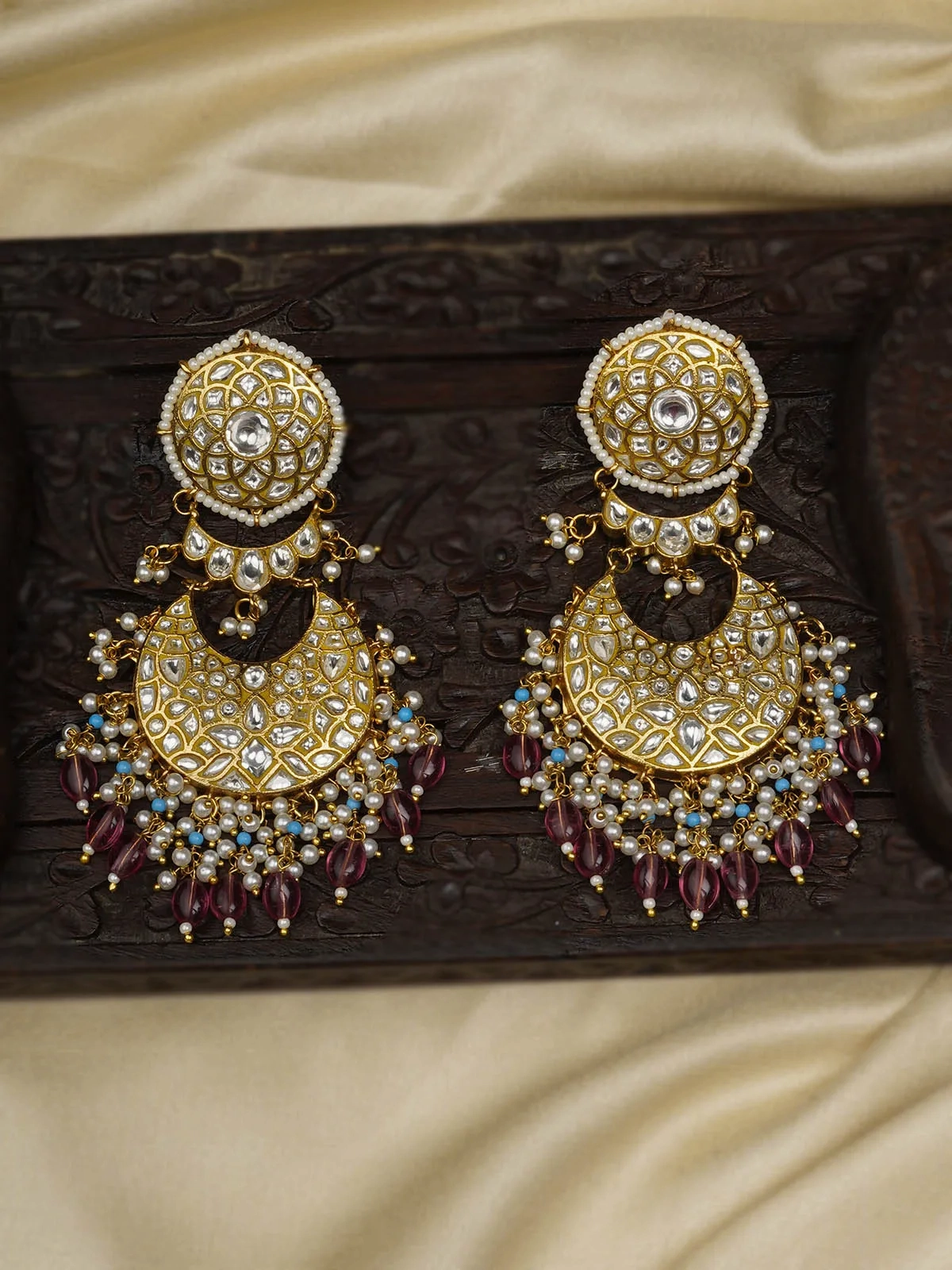 Multicolor Gold Plated Thappa Jadau Kundan Earrings - TJ-E90A