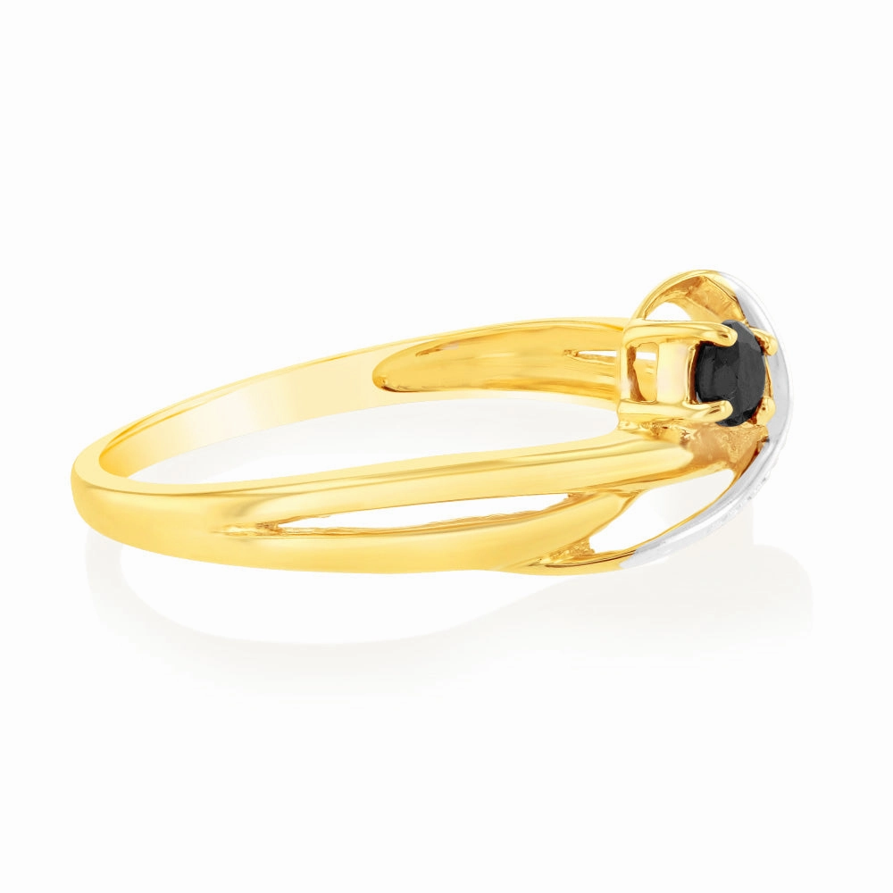 Natural 3mm Round Sapphire & Diamond Ring in 9ct Yellow Gold