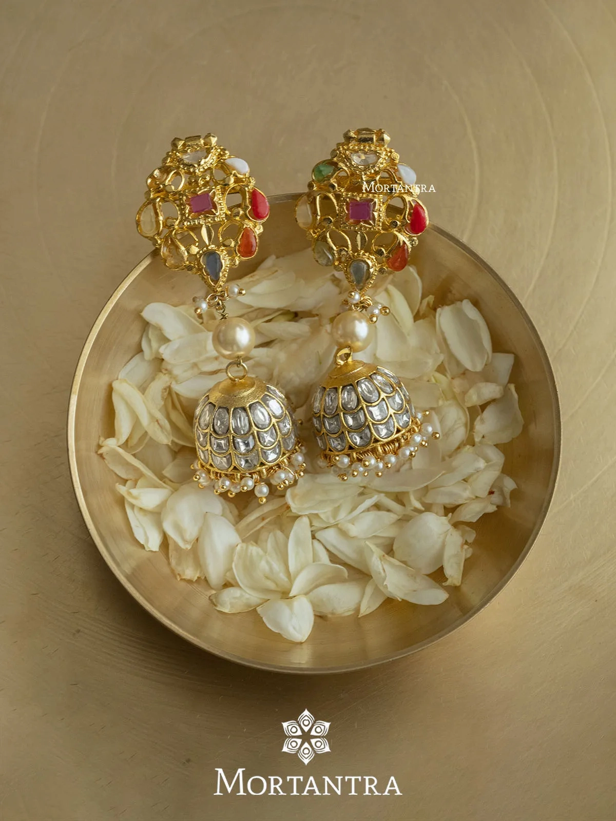 Navratna Gold Plated Mishr Earrings - MR-E89N