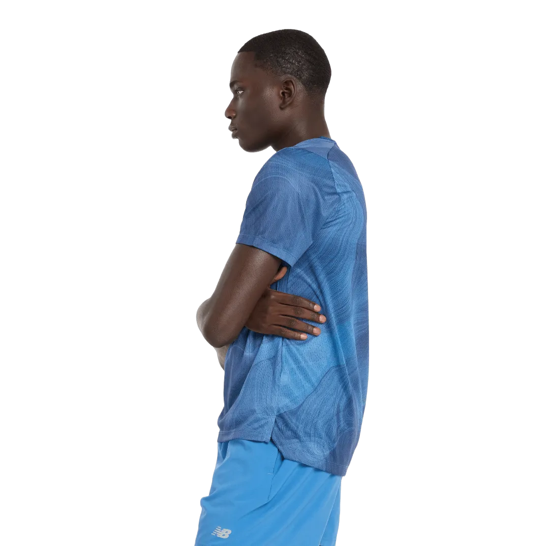 New Balance Men's Athletics Printed Short Sleeved T-shirt in Blue Agate AW24