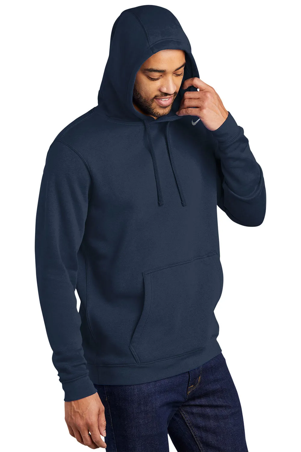 Nike Mens Club Fleece Hooded Sweatshirt Hoodie w/ Pouch Pocket - Navy Blue