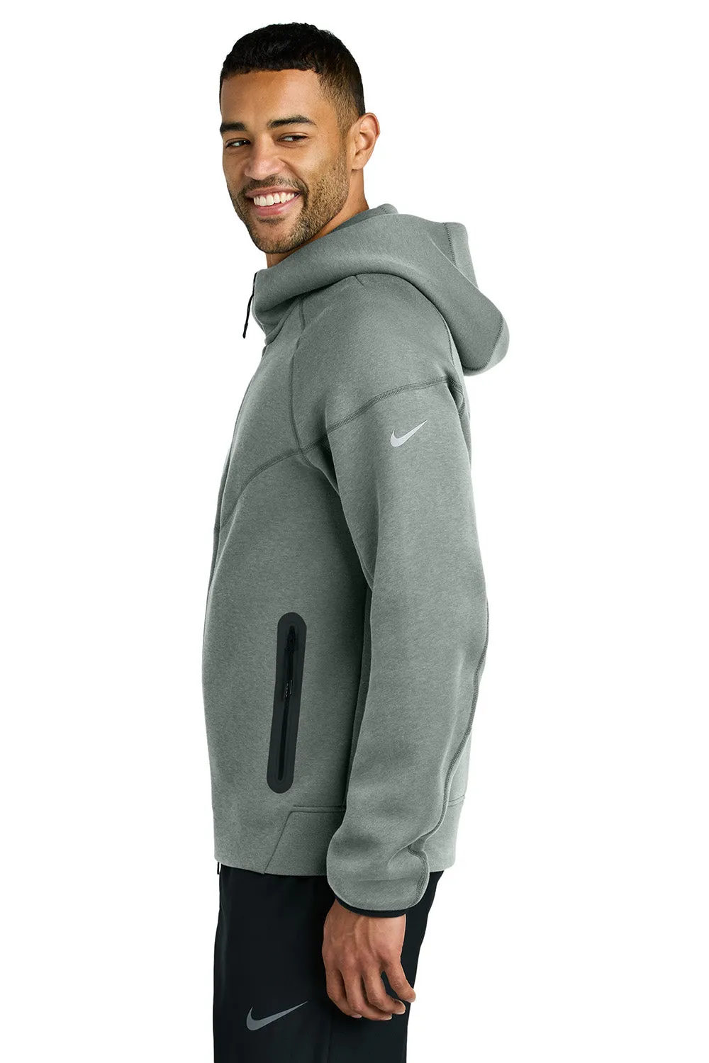 Nike Mens Tech Fleece Full Zip Hooded Sweatshirt Hoodie w/ Pockets - Heather Dark Grey