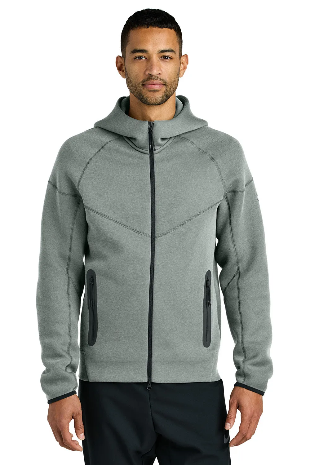 Nike Mens Tech Fleece Full Zip Hooded Sweatshirt Hoodie w/ Pockets - Heather Dark Grey