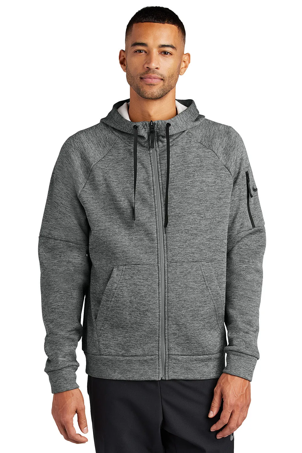 Nike Mens Therma-Fit Fleece Full Zip Hooded Sweatshirt Hoodie w/ Pockets - Heather Charcoal Grey