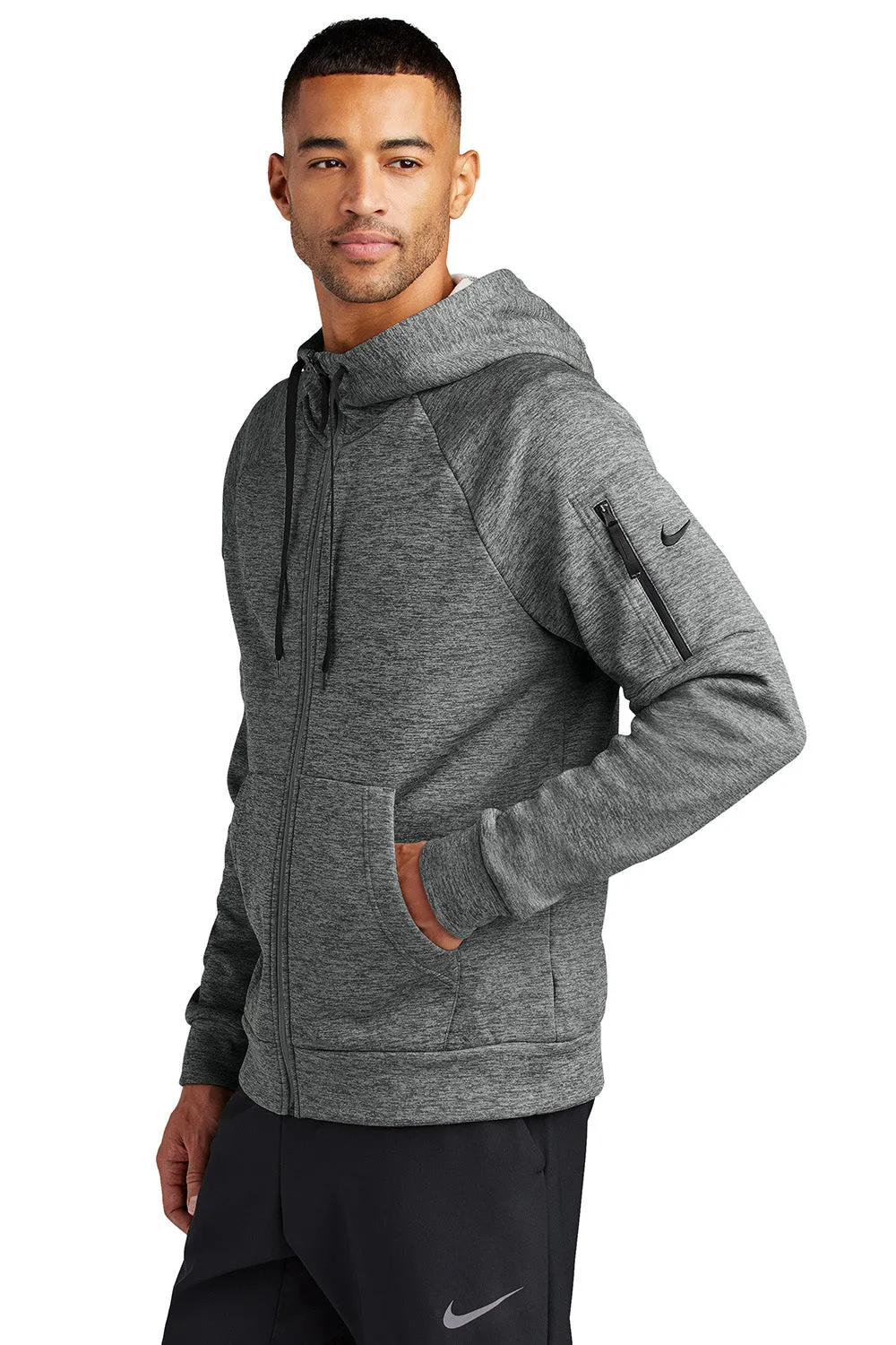 Nike Mens Therma-Fit Fleece Full Zip Hooded Sweatshirt Hoodie w/ Pockets - Heather Charcoal Grey