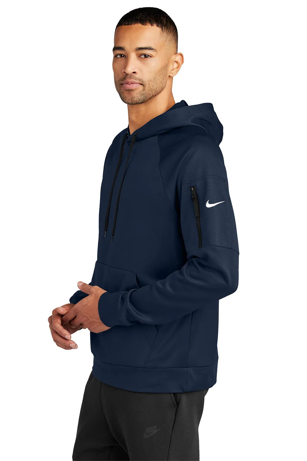 Nike Mens Therma-Fit Fleece Hooded Sweatshirt Hoodie w/ Pouch Pocket - Navy Blue