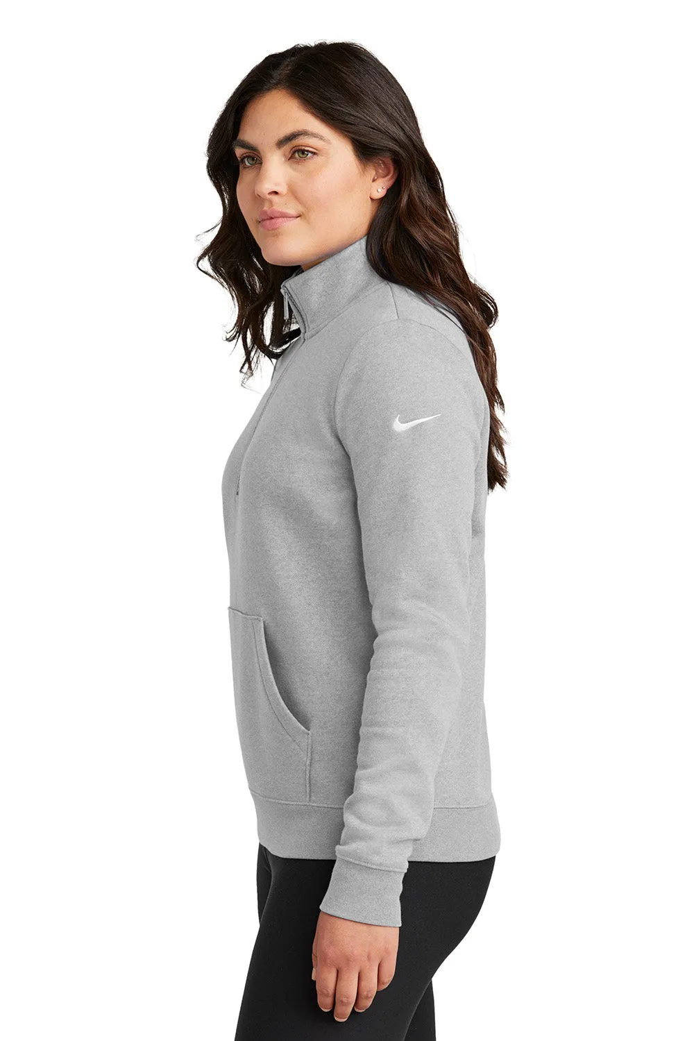 Nike Womens Club Fleece 1/4 Zip Sweatshirt w/ Pouch Pocket - Heather Dark Grey