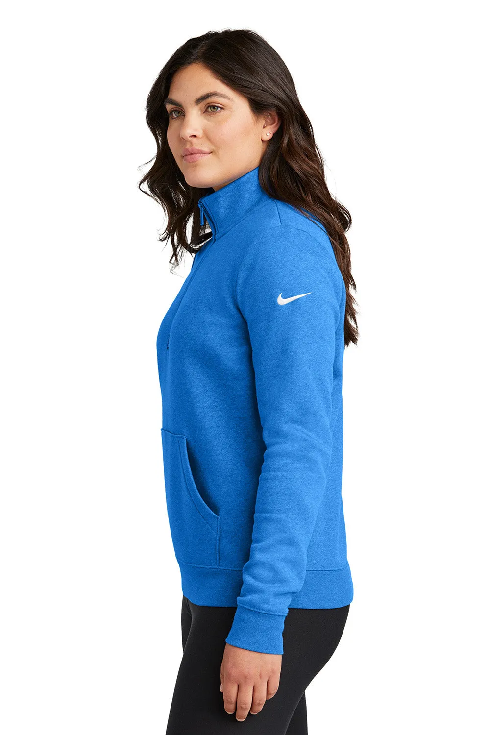 Nike Womens Club Fleece 1/4 Zip Sweatshirt w/ Pouch Pocket - Heather Light Game Royal Blue