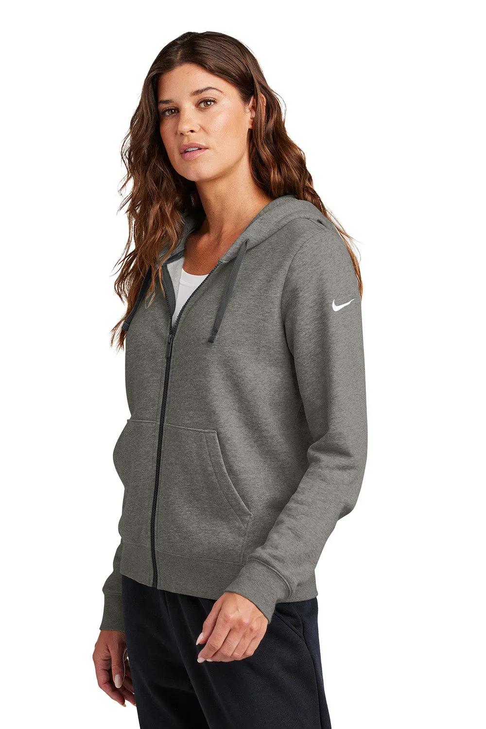 Nike Womens Club Fleece Full Zip Hooded Sweatshirt Hoodie w/ Pockets - Heather Charcoal Grey