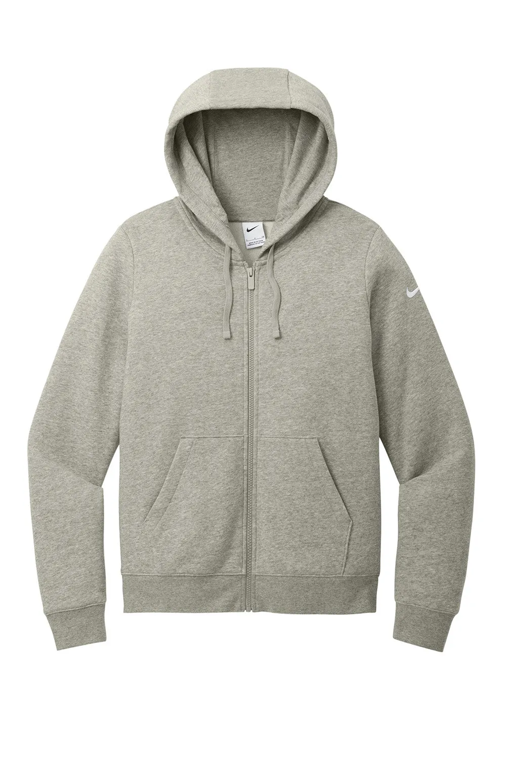 Nike Womens Club Fleece Full Zip Hooded Sweatshirt Hoodie w/ Pockets - Heather Dark Grey