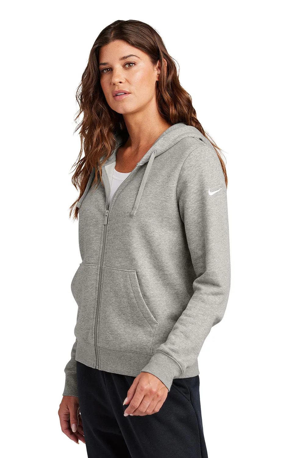 Nike Womens Club Fleece Full Zip Hooded Sweatshirt Hoodie w/ Pockets - Heather Dark Grey