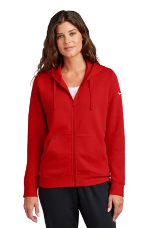 Nike Womens Club Fleece Full Zip Hooded Sweatshirt Hoodie w/ Pockets - University Red