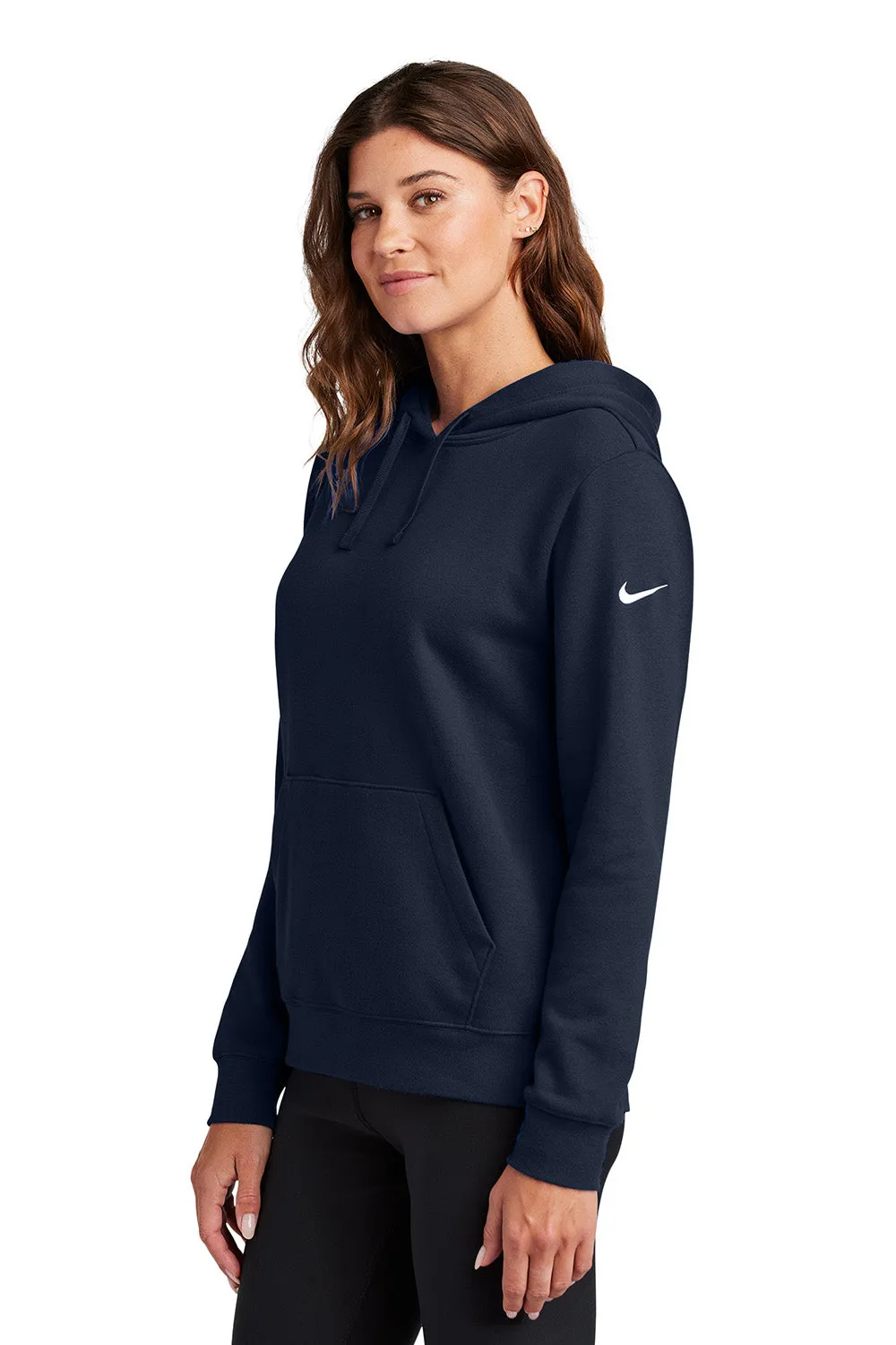 Nike Womens Club Fleece Hooded Sweatshirt Hoodie w/ Pouch Pockets - Midnight Navy Blue