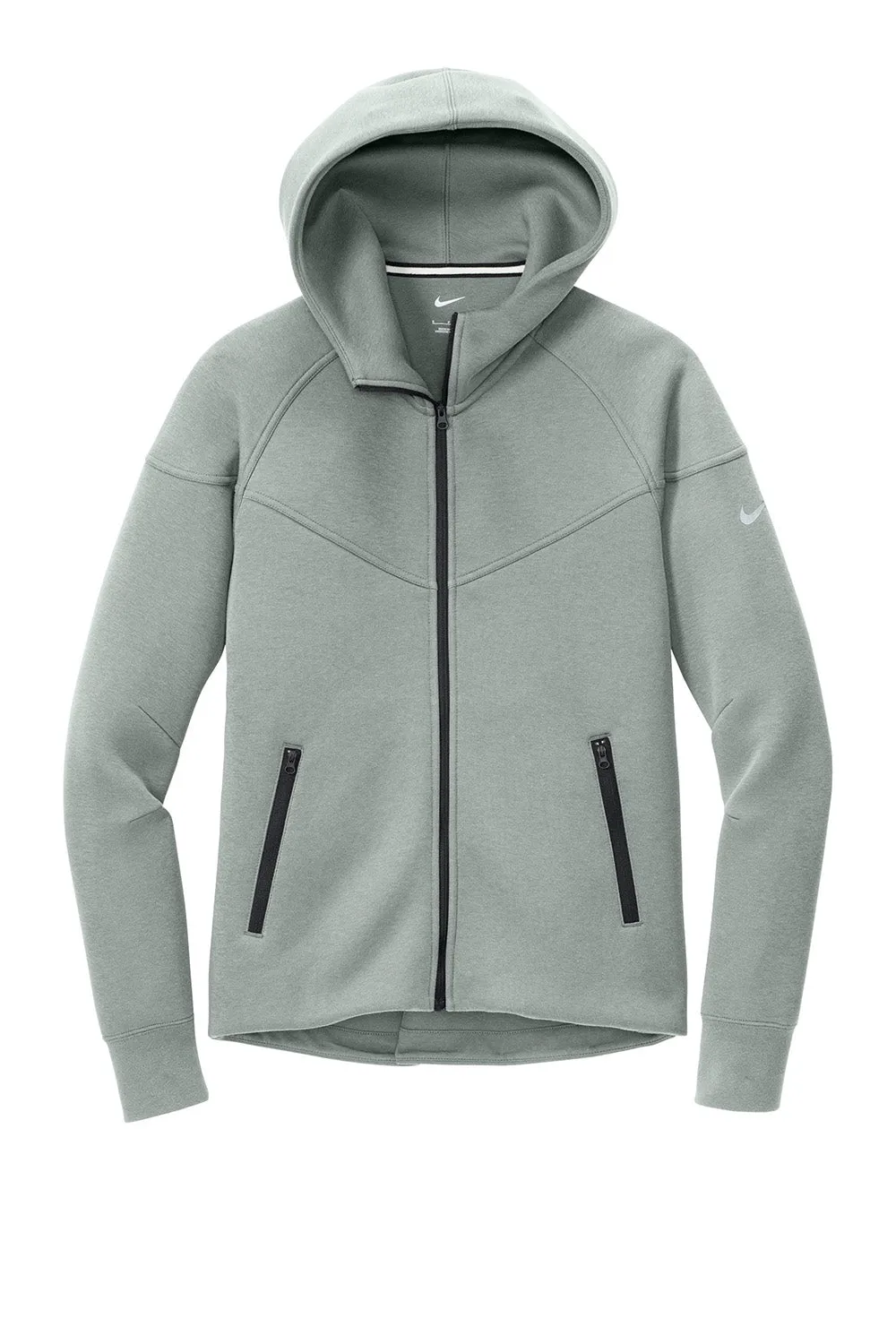 Nike Womens Tech Fleece Full Zip Hooded Sweatshirt Hoodie w/ Pockets - Heather Dark Grey