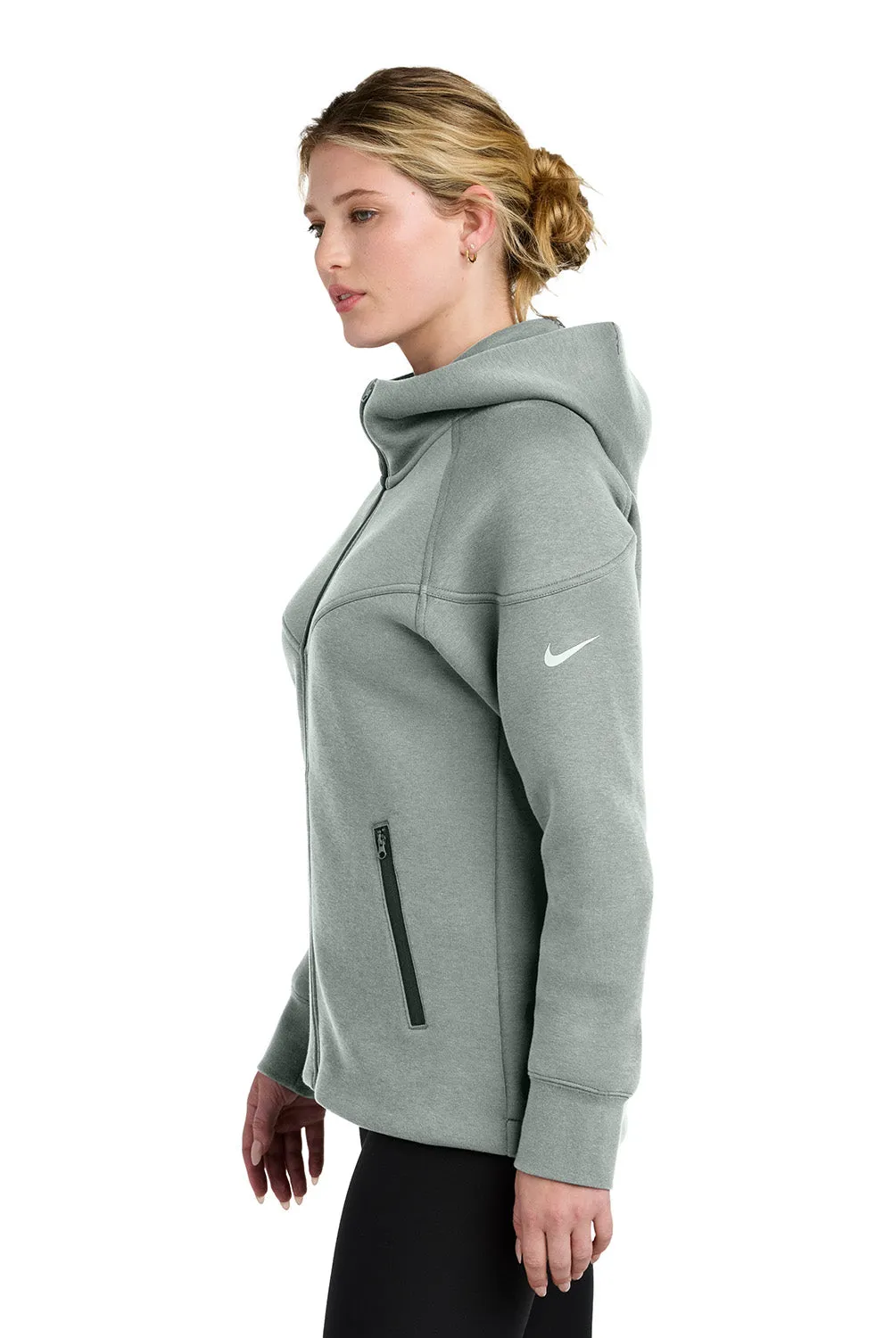 Nike Womens Tech Fleece Full Zip Hooded Sweatshirt Hoodie w/ Pockets - Heather Dark Grey