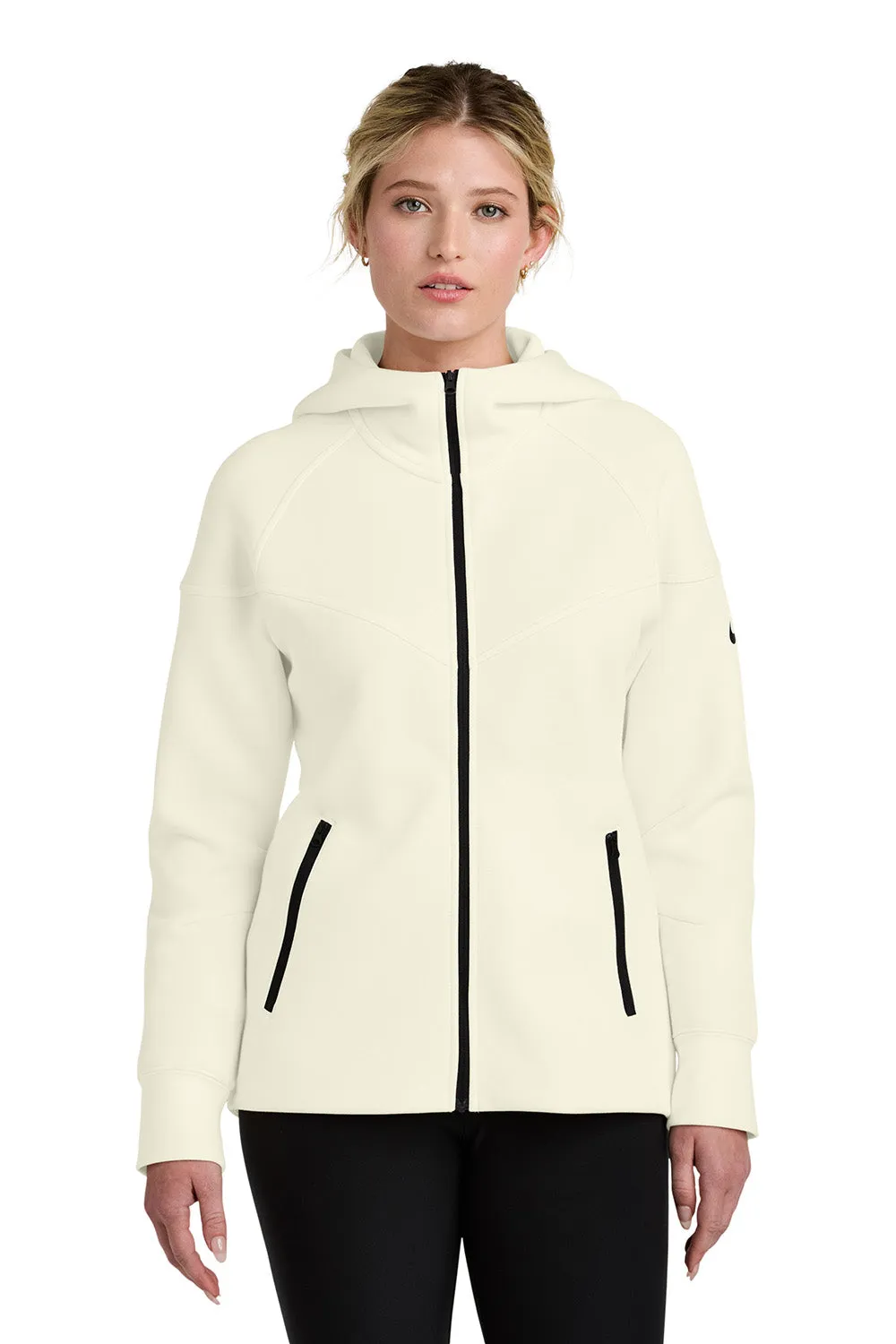 Nike Womens Tech Fleece Full Zip Hooded Sweatshirt Hoodie w/ Pockets - Pale Ivory