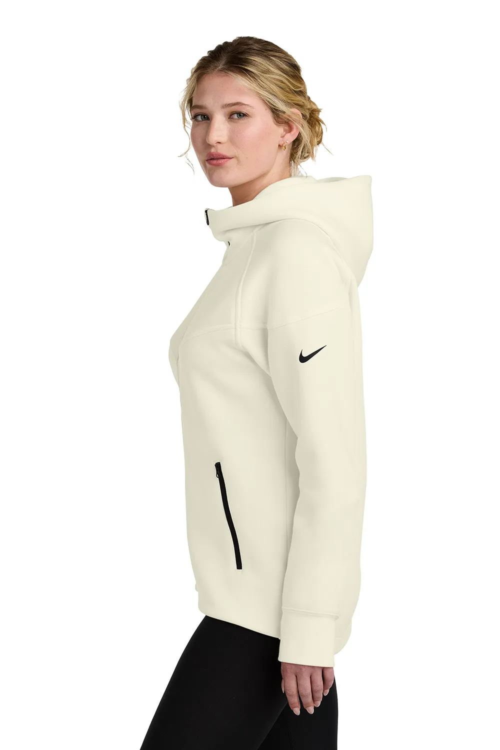 Nike Womens Tech Fleece Full Zip Hooded Sweatshirt Hoodie w/ Pockets - Pale Ivory