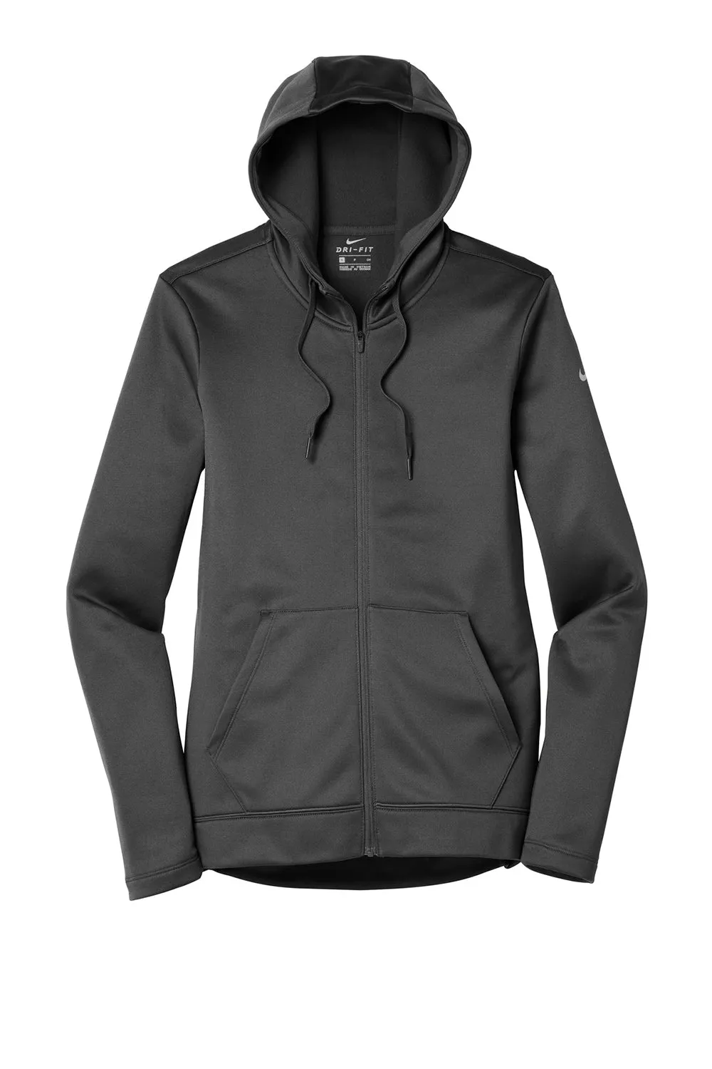 Nike Womens Therma-Fit Moisture Wicking Fleece Full Zip Hooded Sweatshirt Hoodie w/ Pockets - Anthracite Grey