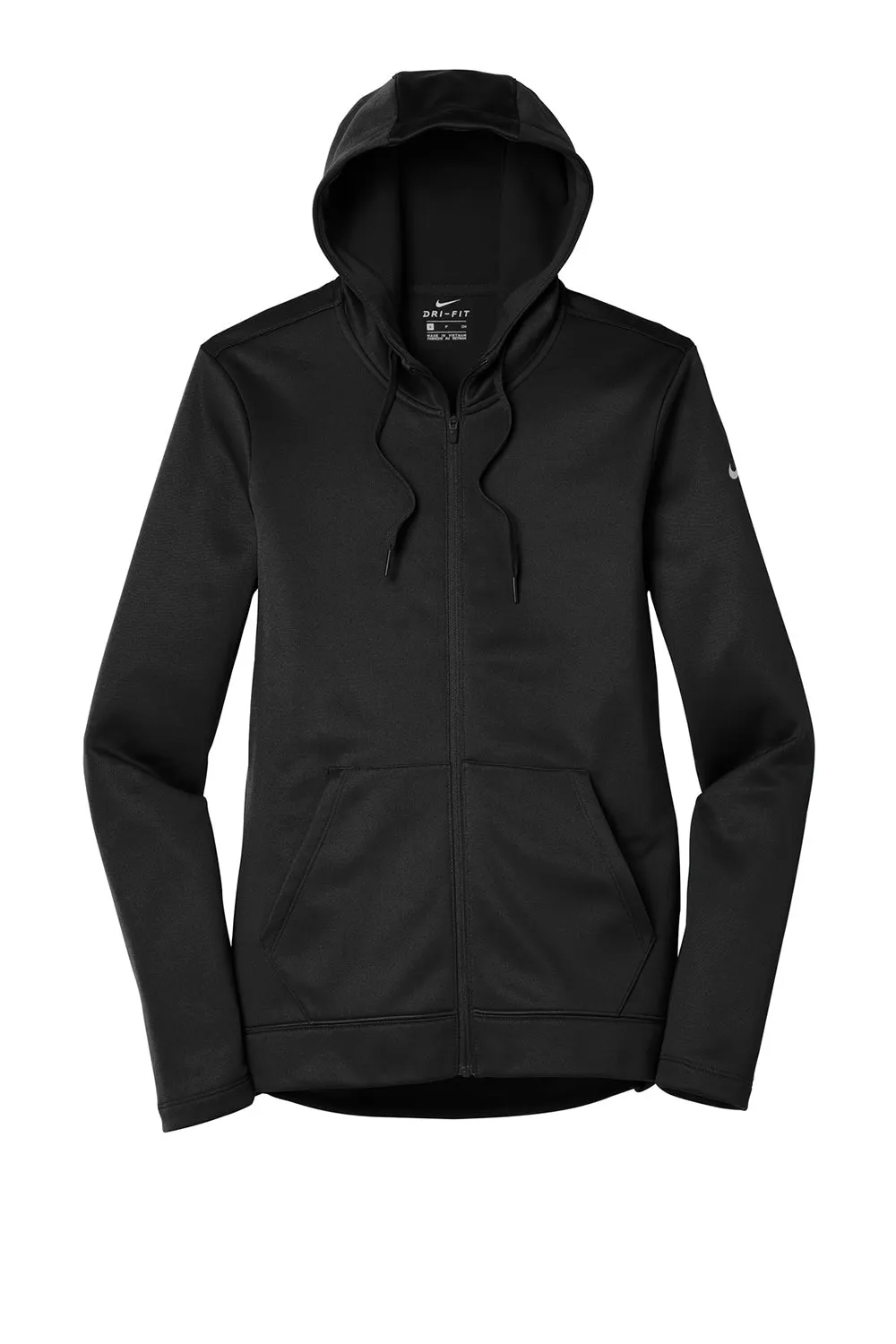 Nike Womens Therma-Fit Moisture Wicking Fleece Full Zip Hooded Sweatshirt Hoodie w/ Pockets - Black