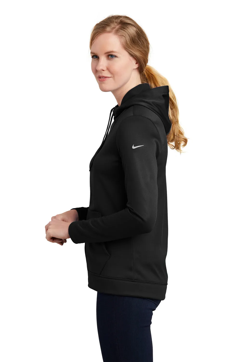 Nike Womens Therma-Fit Moisture Wicking Fleece Full Zip Hooded Sweatshirt Hoodie w/ Pockets - Black