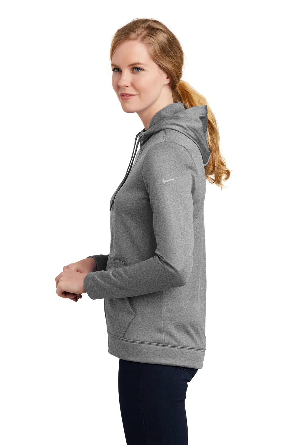 Nike Womens Therma-Fit Moisture Wicking Fleece Full Zip Hooded Sweatshirt Hoodie w/ Pockets - Heather Dark Grey