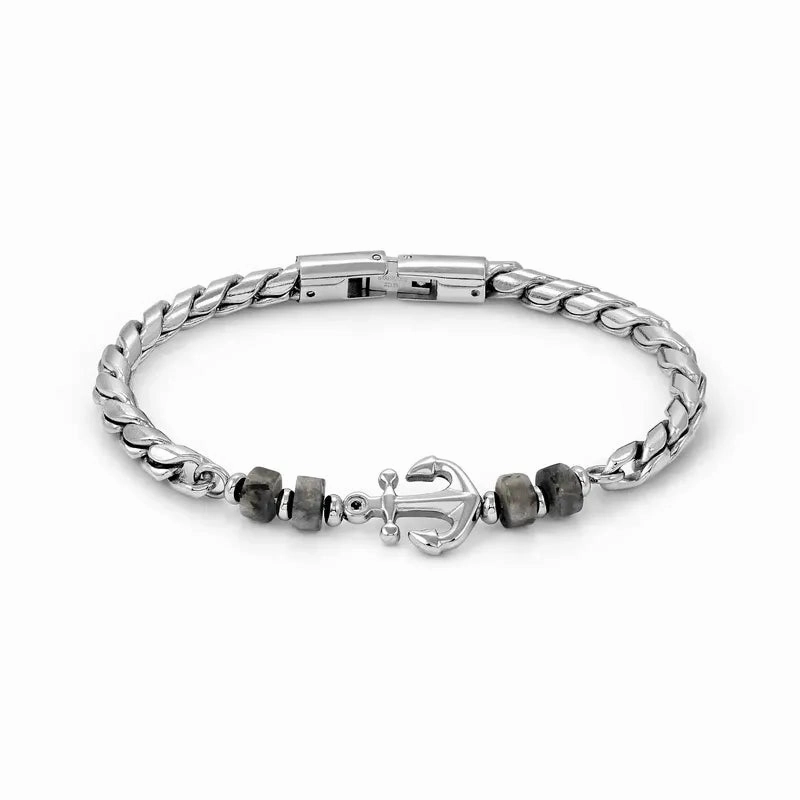 Nomination Atlante Bracelet, Anchor & Natural Stones, Stainless Steel