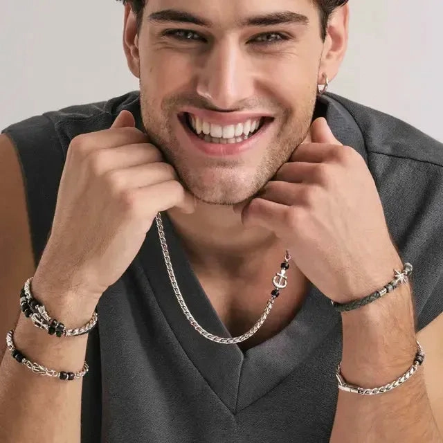 Nomination Atlante Bracelet, Anchor & Natural Stones, Stainless Steel