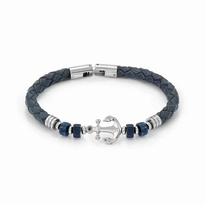 Nomination Atlante Bracelet, Anchor & Natural Stones, Synthetic Leather