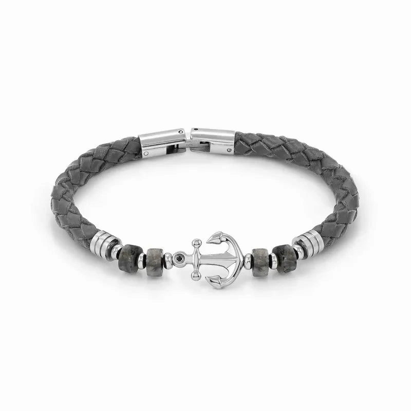 Nomination Atlante Bracelet, Anchor & Natural Stones, Synthetic Leather