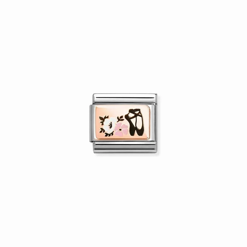 Nomination Composable Link Ballet Shoes with Flowers, 9K Rose Gold & Enamel